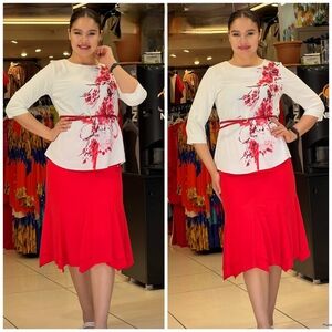 NWT Red & White Floral Print Blouse and Red Skirt